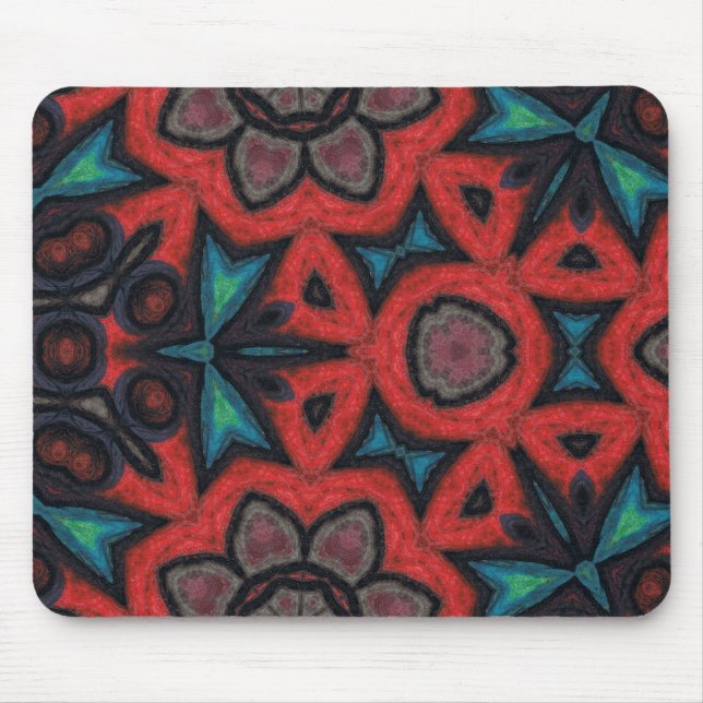 Red and Blue Kaleidoscope Mandala Floral Patterns Mouse Pad (Front)