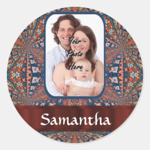 Red and blue kaleidoscope pattern classic round sticker