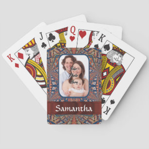 Red and blue kaleidoscope pattern playing cards