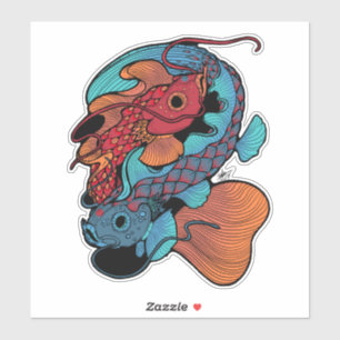 Red and blue koi fish sticker