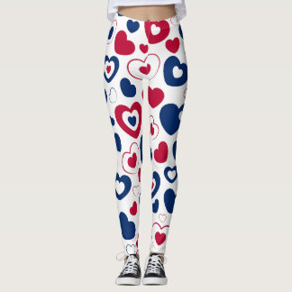 Red and Blue Large Hearts Leggings