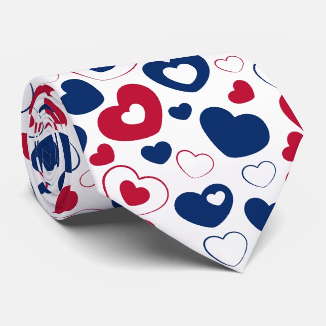 Red and Blue Large Hearts Tie (Rolled)