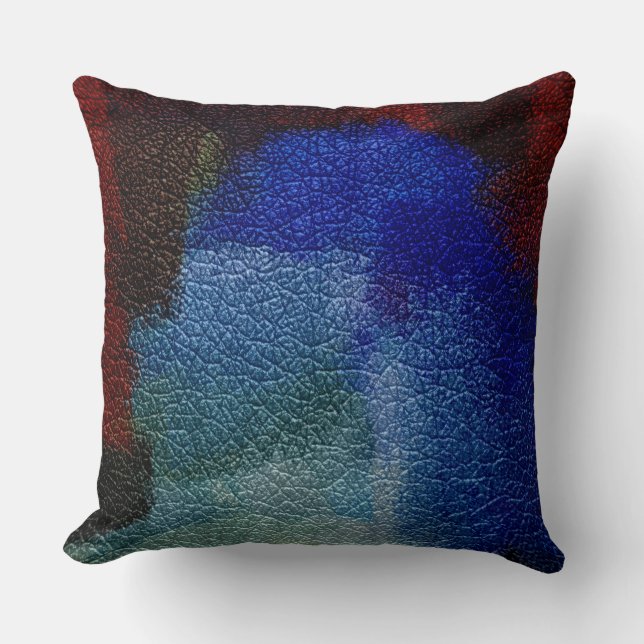 Red and Blue Leather Look Cushion (Front)