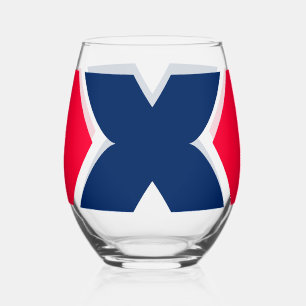 Red and blue Letter X Monogram Stemless Wine Glass