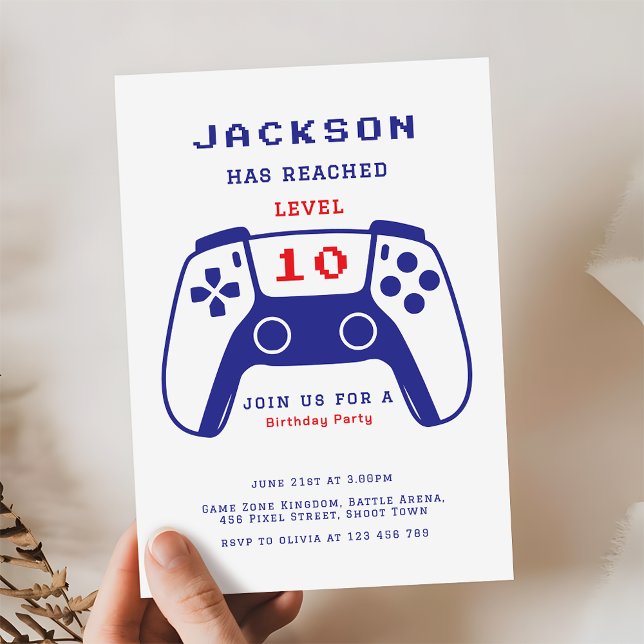 Red and Blue Level Up Gamer Boys Birthday Party Invitation (Creator Uploaded)