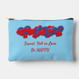 Red and Blue Love Hearts on light blue background Accessory Pouch