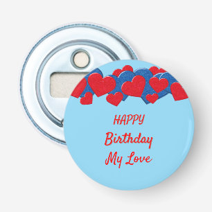 Red and Blue Love Hearts on light blue background Bottle Opener