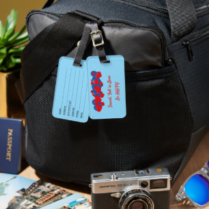 Red and Blue Love Hearts on light blue background Luggage Tag