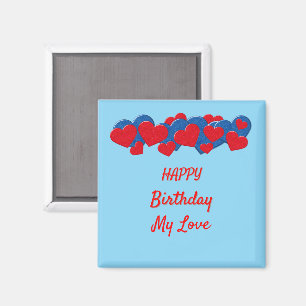 Red and Blue Love Hearts on light blue background Magnet