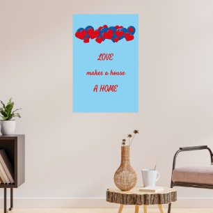 Red and Blue Love Hearts on light blue background Poster