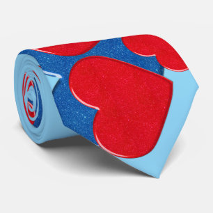Red and Blue Love Hearts on light blue background Tie