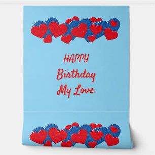 Red and Blue Love Hearts on light blue background Wallpaper