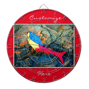red and blue mermaid dartboard