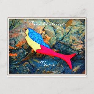 red and blue mermaid postcard