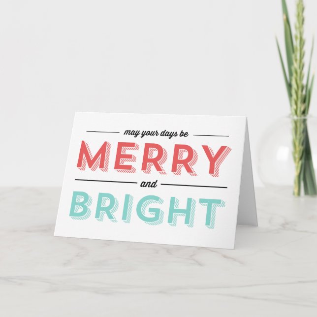 Red and Blue Merry & Bright Christmas Cards (Front)