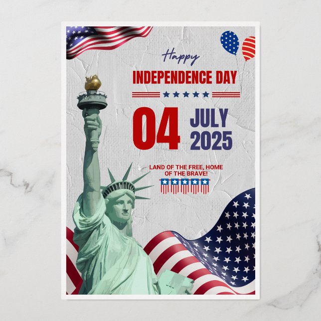 Red and Blue Modern Independence Day Foil Invitati (Front)