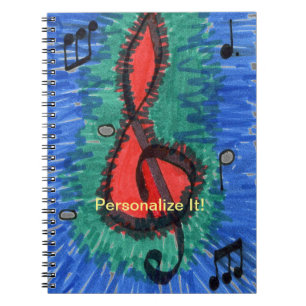 Red and blue music lovers, musical notes notebook