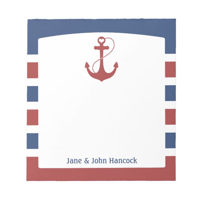 Red and Blue Nautical Anchor Notepad (Front)