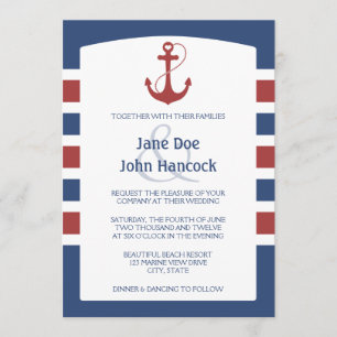 Red and Blue Nautical Anchor Wedding Invitations