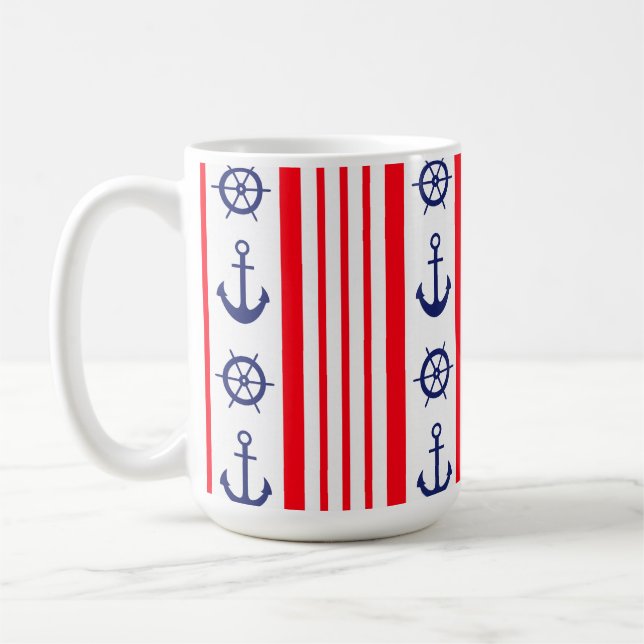 Red and Blue Nautical Anchors Sailing Boating Coffee Mug (Left)