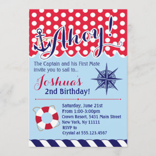 Red and Blue Nautical Birthday Invitation