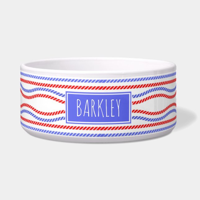 Red and Blue Nautical Ropes Striped Name (Front)