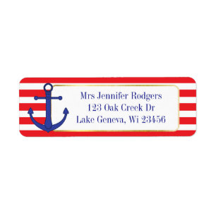 Red and Blue Nautical Themed Anchor Return Address Label