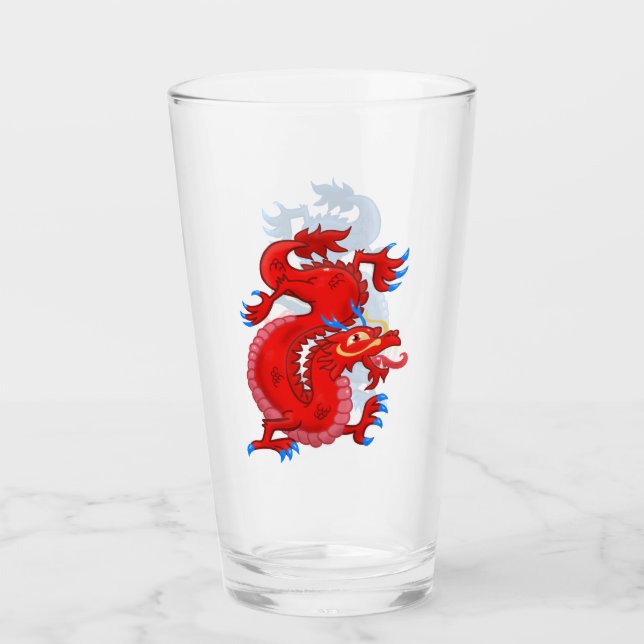 Red and Blue Oriental Dragons Glass (Front)