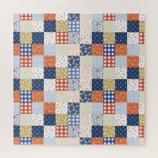Red and Blue Patchwork Jigsaw Puzzle (Horizontal)