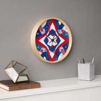 red and blue pattern clock