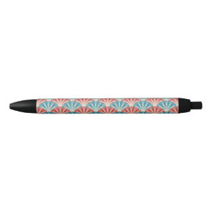 Red and Blue Peacock Tail Pattern Black Ink Pen