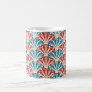 Red and Blue Peacock Tail Pattern Coffee Mug