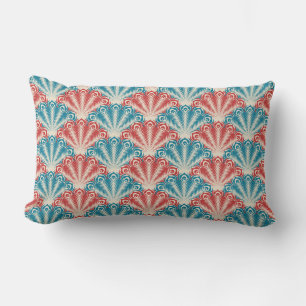 Red and Blue Peacock Tail Pattern Lumbar Cushion