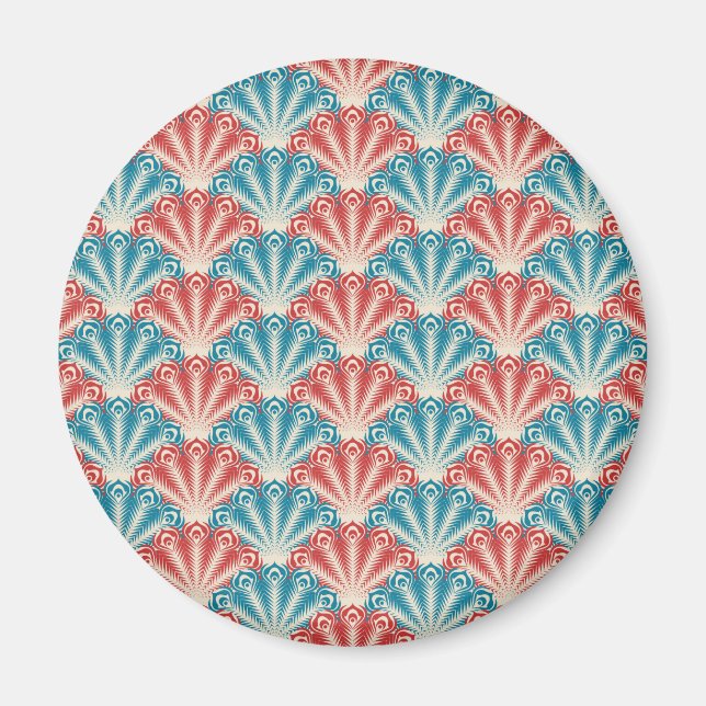 Red and Blue Peacock Tail Pattern Magnet (Front)