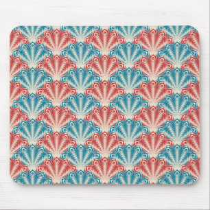 Red and Blue Peacock Tail Pattern Mouse Pad