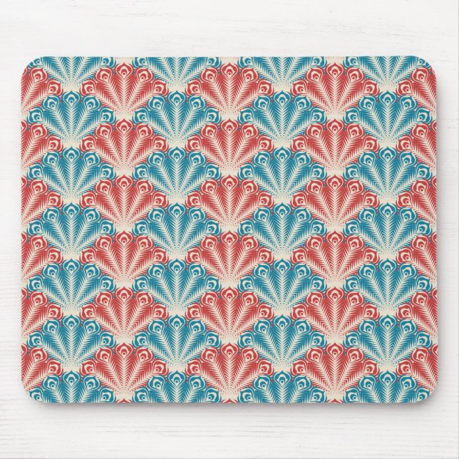 Red and Blue Peacock Tail Pattern Mouse Pad (Front)
