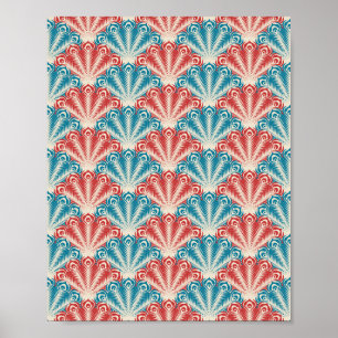 Red and Blue Peacock Tail Pattern Poster
