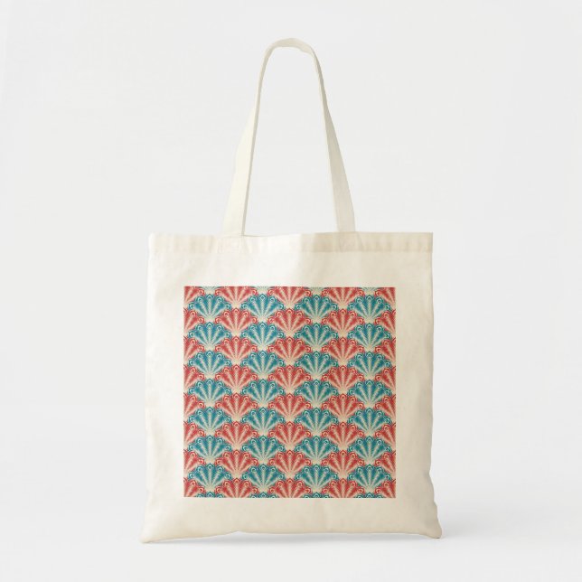 Red and Blue Peacock Tail Pattern Tote Bag (Front)
