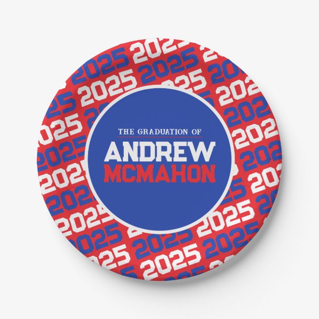 Red and Blue Personalised Graduation Paper Plate (Front)