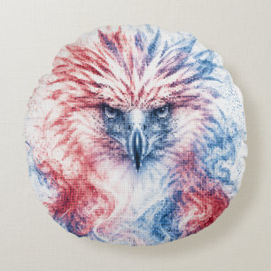 Red and Blue Philippines Eagle Geometric Art Round Cushion