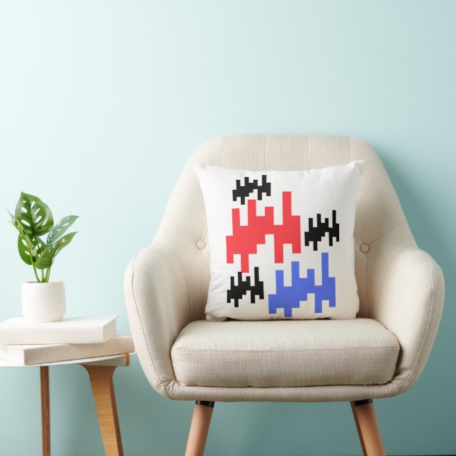 red and blue pixel decorative pillow. cushion (Chair)