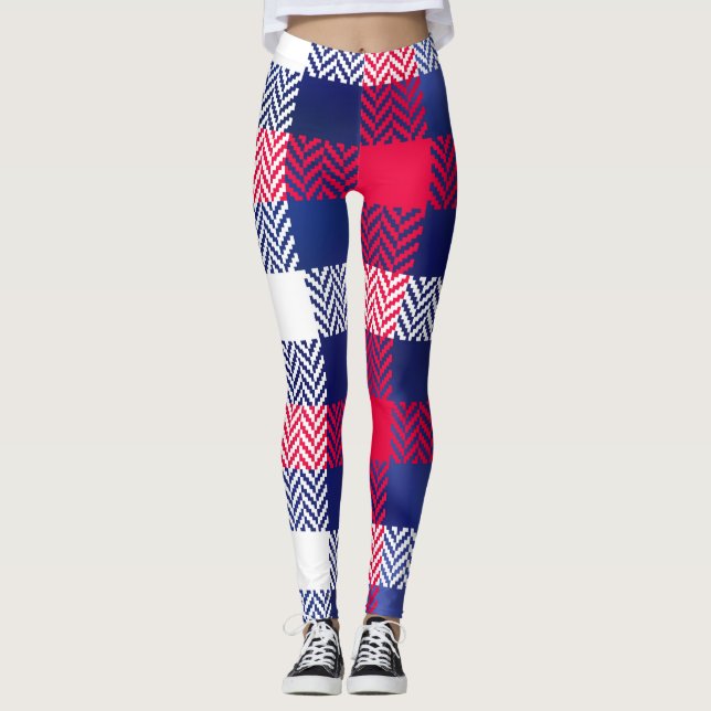 Red And Blue Plaid Leggings (Front)
