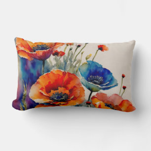 Red and Blue Poppies Lumbar Cushion