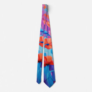 Red and blue poppies tie