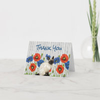 Red and Blue Poppies with Siamese Cat