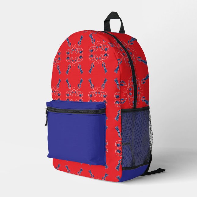 Red and Blue Printed Backpack (Back Corner Right)