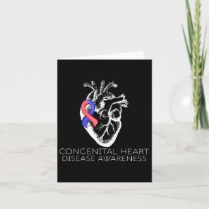 Red And Blue Ribbon Congenital Heart Disease Aware Card