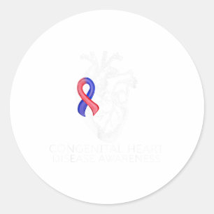 Red And Blue Ribbon Congenital Heart Disease Aware Classic Round Sticker