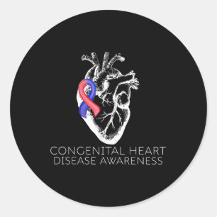 Red And Blue Ribbon Congenital Heart Disease Aware Classic Round Sticker