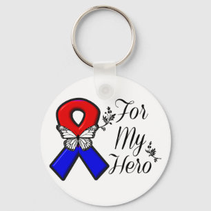 Red and Blue Ribbon For My Hero Key Ring